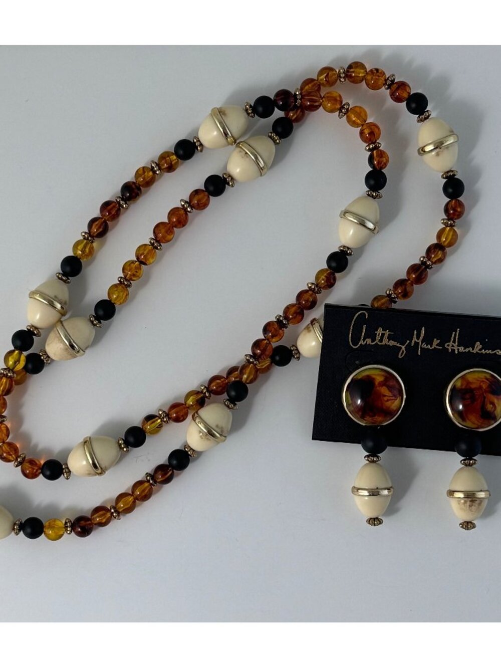 Anthony Mark Hankins Vintage Faux-Tortoise-Shell Resin Necklace Clip-On Earrings